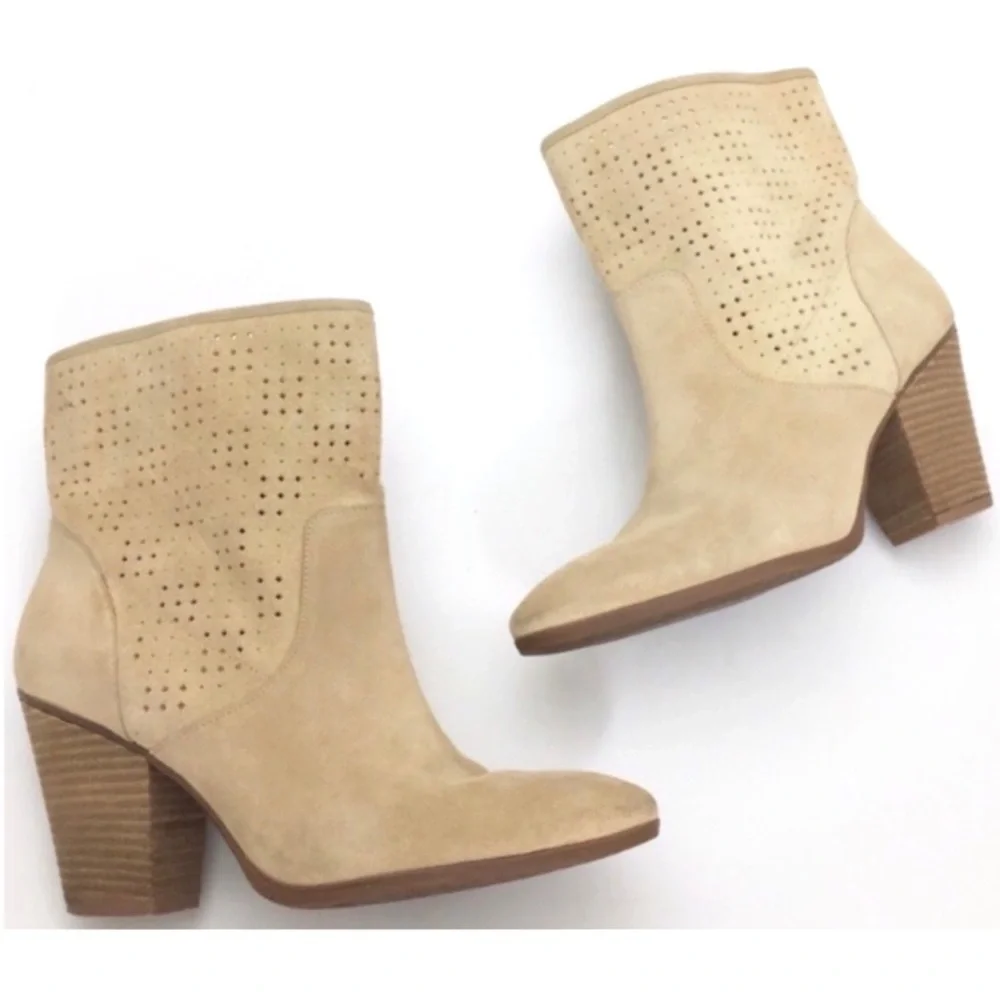 ENZO Angiolini Gettup Laser-Cut Suede Perforated Ankle Boot in National Beige
